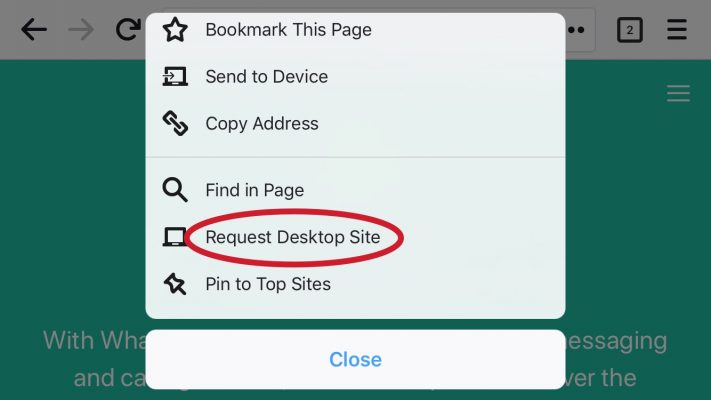 Request dekstop site untuk WhatsApp